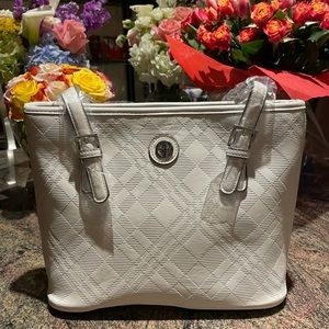 Giani Bernini Plaid White Embossed Tote